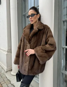 Кимоно полушубок английский воротник - цвет соболь