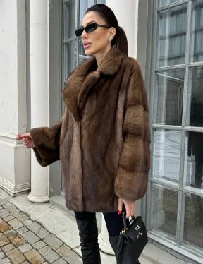 Кимоно полушубок английский воротник - цвет соболь