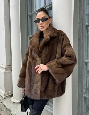 Кимоно полушубок английский воротник - цвет соболь