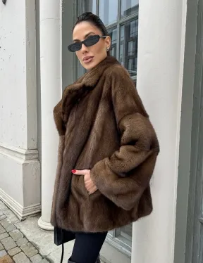 Кимоно полушубок английский воротник - цвет соболь