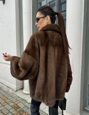 Кимоно полушубок английский воротник - цвет соболь