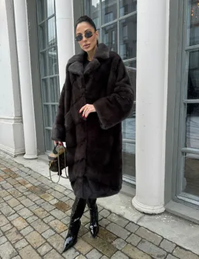 Норковая шуба с английским воротником - цвет уголь