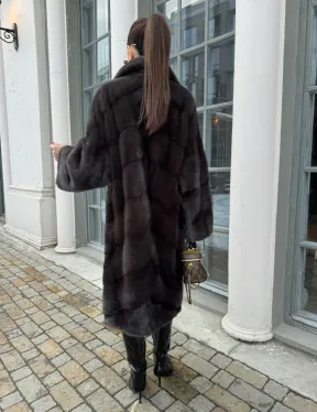 Норковая шуба с английским воротником - цвет уголь