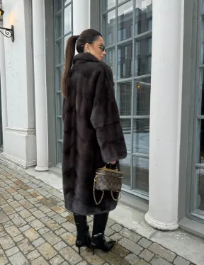 Норковая шуба с английским воротником - цвет уголь