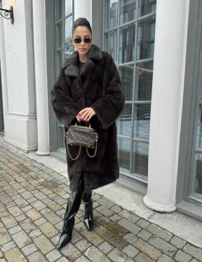 Норковая шуба с английским воротником - цвет уголь