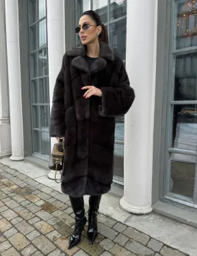 Норковая шуба с английским воротником - цвет уголь