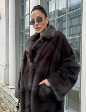 Норковая шуба с английским воротником - цвет уголь