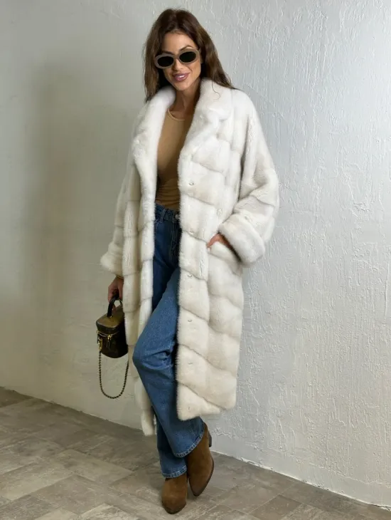 Кимоно шуба английский воротник - цвет колотый лед