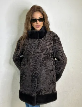 Каракульча стойка воротник отделка норка