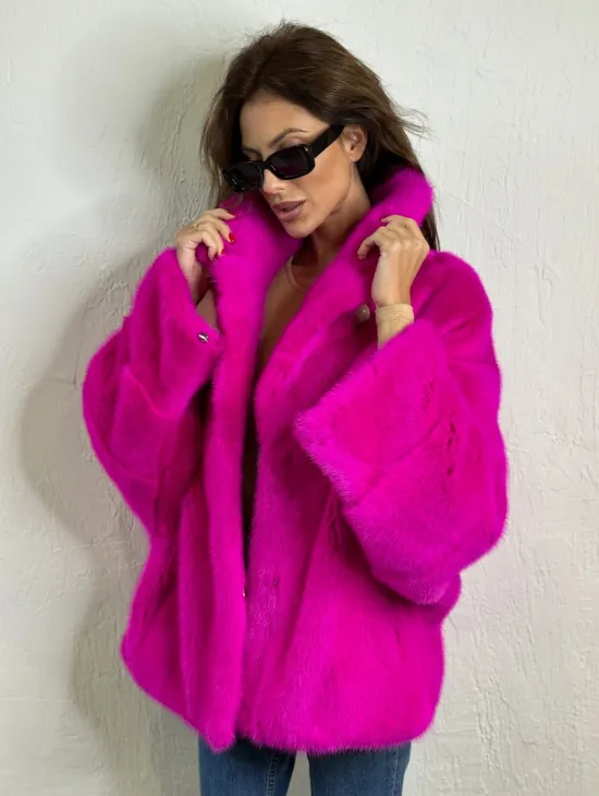 Короткая автоледи мех NAFA английский воротник - фуксия