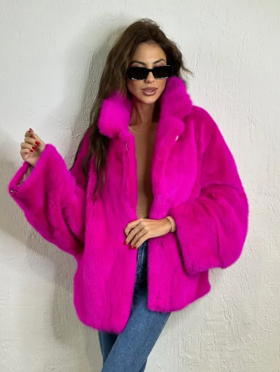 Короткая автоледи мех NAFA английский воротник - фуксия