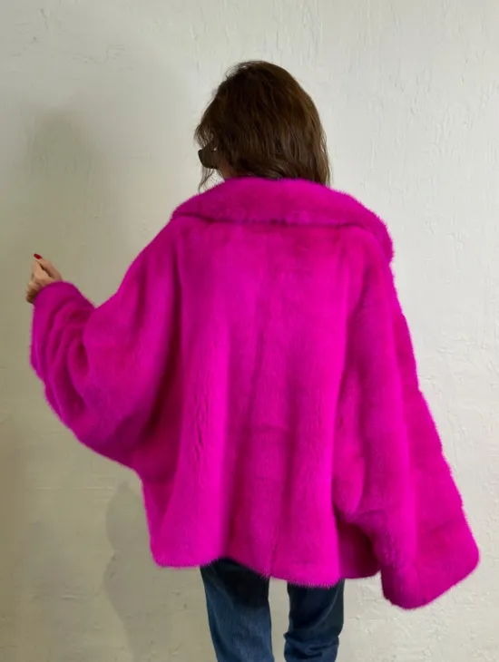 Короткая автоледи мех NAFA английский воротник - фуксия