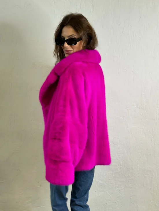 Короткая автоледи мех NAFA английский воротник - фуксия