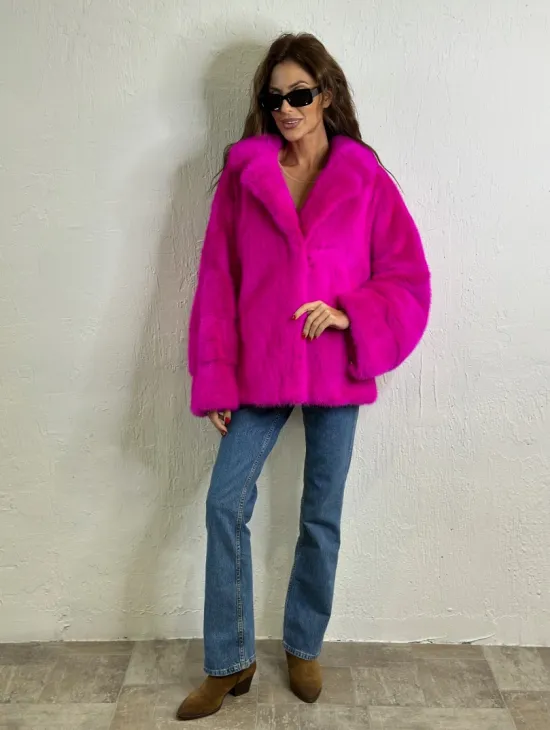 Короткая автоледи мех NAFA английский воротник - фуксия