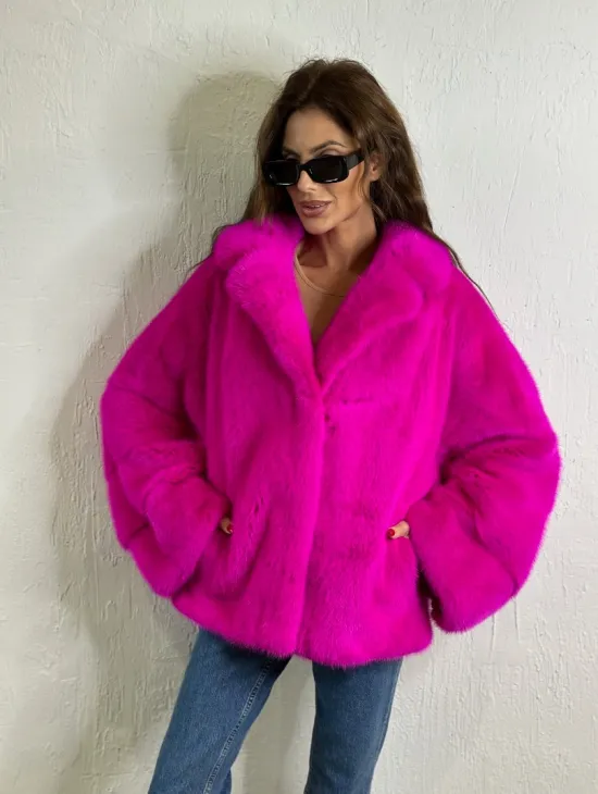 Короткая автоледи мех NAFA английский воротник - фуксия