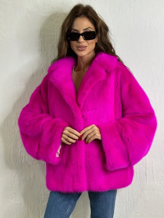 Короткая автоледи мех NAFA английский воротник - фуксия