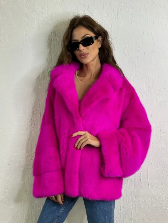 Короткая автоледи мех NAFA английский воротник - фуксия