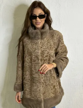Каракульча стойка воротник отделка норка - пастель