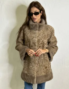 Каракульча стойка воротник отделка норка - пастель