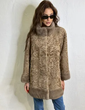 Каракульча стойка воротник отделка норка - пастель