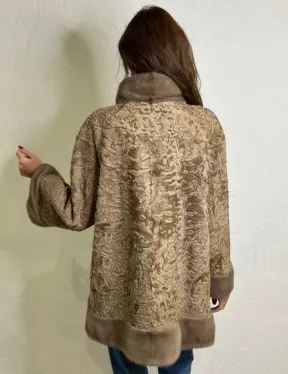 Каракульча стойка воротник отделка норка - пастель