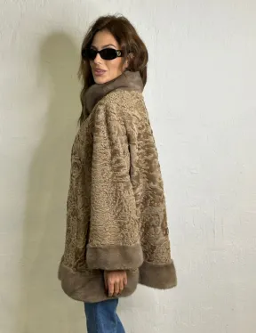 Каракульча стойка воротник отделка норка - пастель