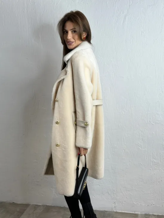 Дубленка из овчины с мехом норки - цвет молочный