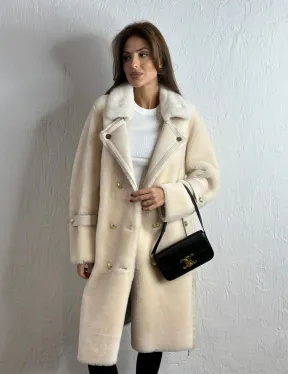 Дубленка из овчины с мехом норки - цвет молочный