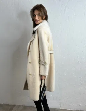 Дубленка из овчины с мехом норки - цвет молочный