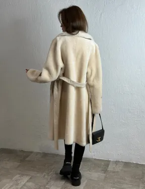 Дубленка из овчины с мехом норки - цвет молочный