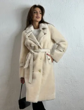 Дубленка из овчины с мехом норки - цвет молочный