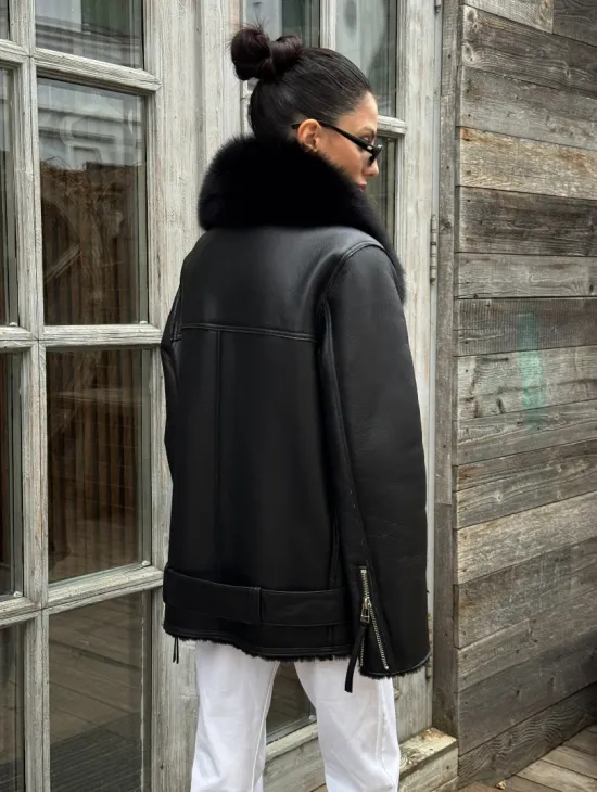 Дубленка из натуральной овчины с мехом песца