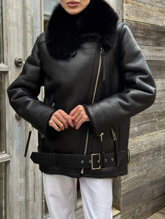 Дубленка из натуральной овчины с мехом песца