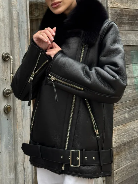 Дубленка из натуральной овчины с мехом песца