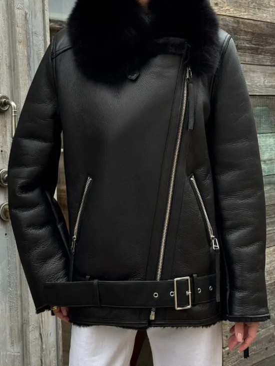 Дубленка из натуральной овчины с мехом песца