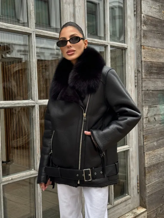 Дубленка из натуральной овчины с мехом песца