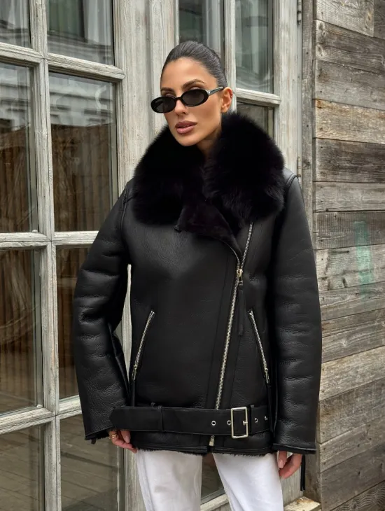 Дубленка из натуральной овчины с мехом песца