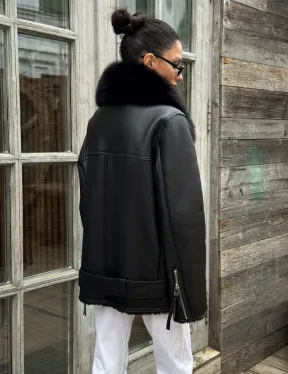 Дубленка из натуральной овчины с мехом песца