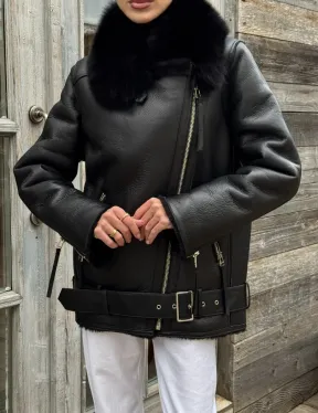 Дубленка из натуральной овчины с мехом песца