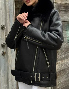 Дубленка из натуральной овчины с мехом песца