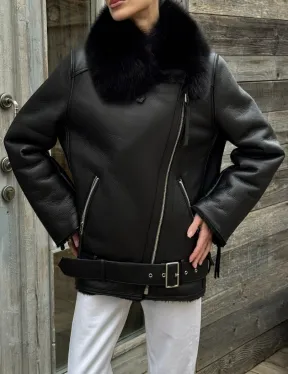 Дубленка из натуральной овчины с мехом песца