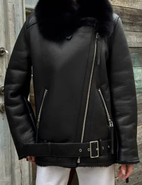 Дубленка из натуральной овчины с мехом песца