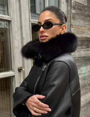 Дубленка из натуральной овчины с мехом песца