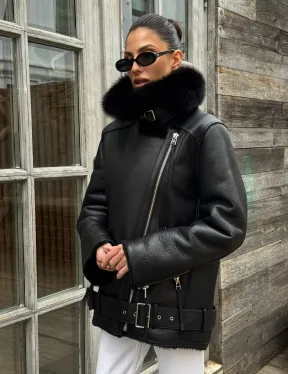 Дубленка из натуральной овчины с мехом песца