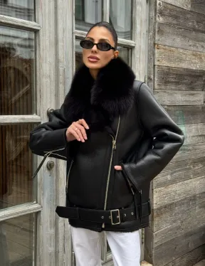 Дубленка из натуральной овчины с мехом песца