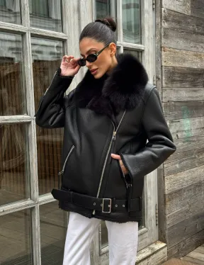 Дубленка из натуральной овчины с мехом песца