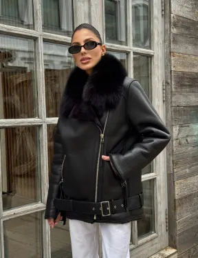 Дубленка из натуральной овчины с мехом песца