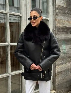 Дубленка из натуральной овчины с мехом песца