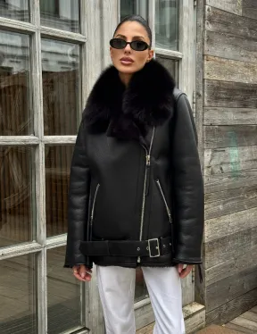 Дубленка из натуральной овчины с мехом песца