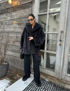 Шуба норковая с капюшоном - цвет графит